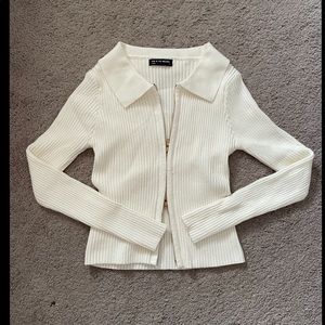 White zip up collared shirt